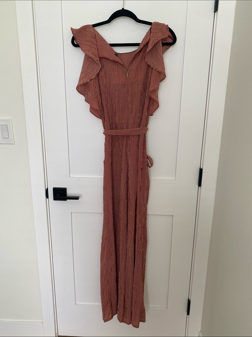Eva Franco Rust-Striped Ruffle Jumpsuit - Picture 4 of 4